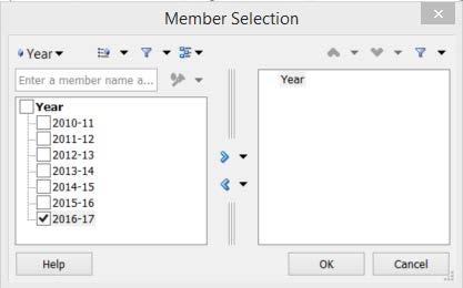 From the Member Selection dialog box, first remove members from the right-hand section by clicking on the member and then