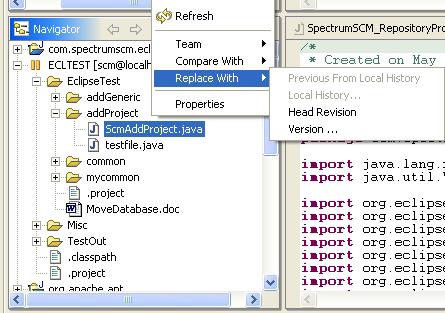 Figure 11: Replace a File 4.6 Ignoring Resources from Version Control By default, the plugin excludes derived resources like class files from version control.