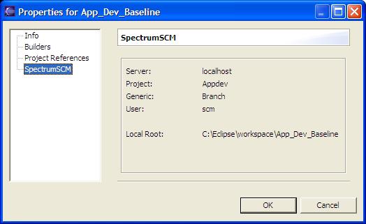 Once a project has been shared with a SpectrumSCM repository, the SpectrumSCM specific properties for the project can be accessed using the Properties option under the context menu for the project.