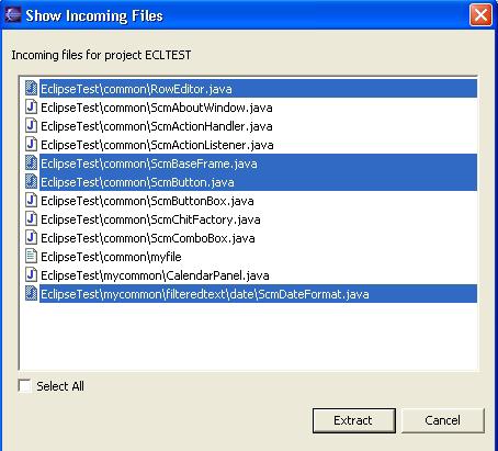 Figure 17: Show Incoming Files Files under the selected project will be compared with the files in the repository and the user will be presented with the list of all files that exist in the