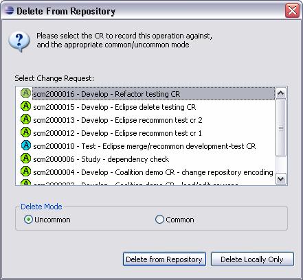 6.7 Deleting Files If a user attempts to delete an Eclipse workspace file that is shared through a SpectrumSCM repository provider, a dialog will be triggered.