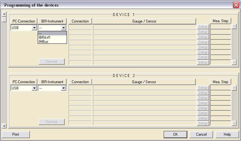 5.1 PC- and instrument-connections The PC- and instrument-connections window enables selection and