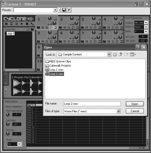 BONUS CHAPTER } Click to select a slice in the Pad Editor. Click and drag on the Pitch, Gain, or Pan knobs in the Slice Inspector. The parameters of the selected slice will be modified.