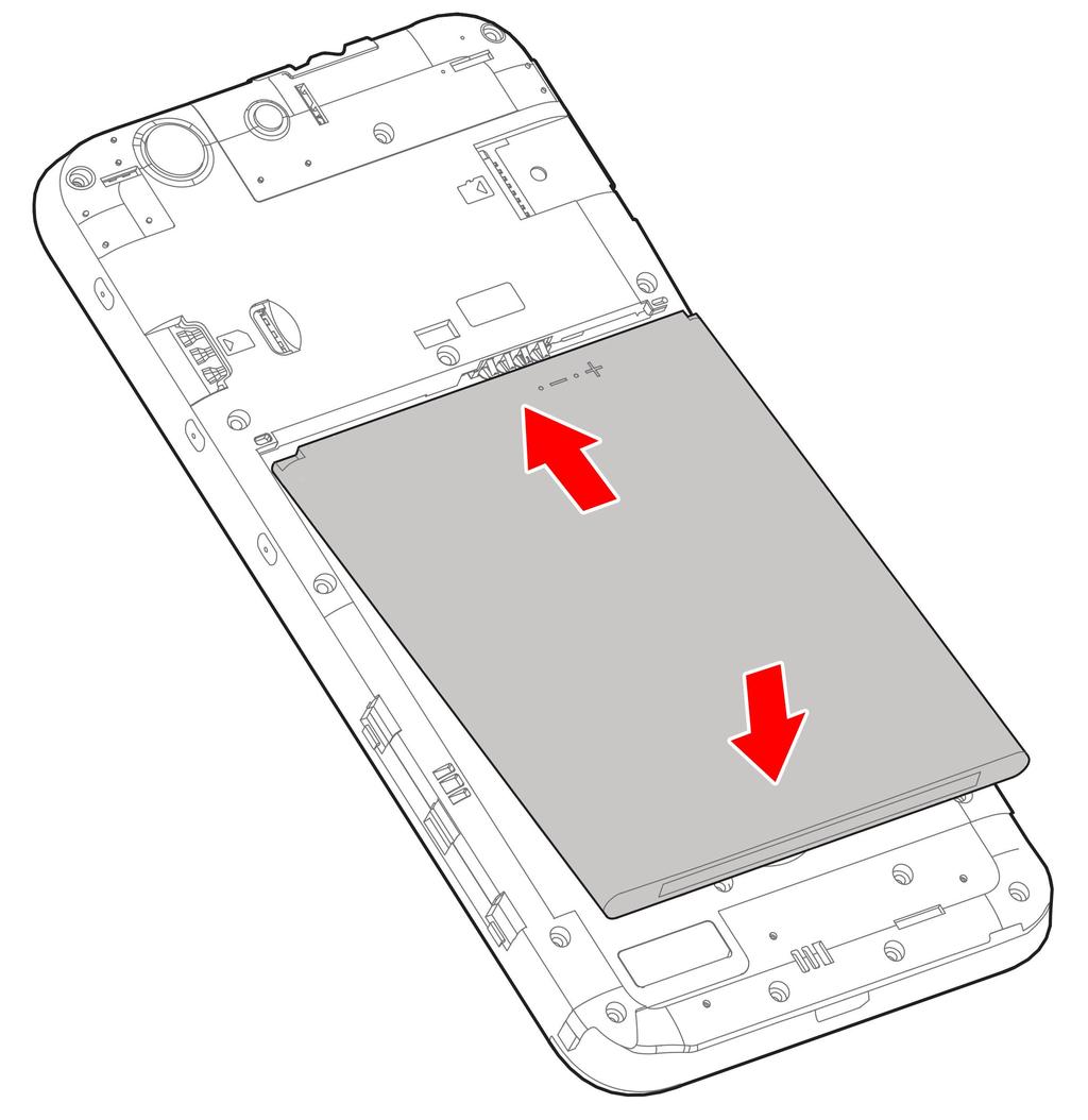 Hold the microsdxc card with the cut corner oriented as shown and slip it into the card slot. 3. Insert the battery.