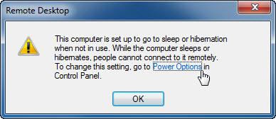 d. If a warning message opens indicating that the computer is set to go to sleep, click the Power Options link. e. The Select a power plan screen opens.