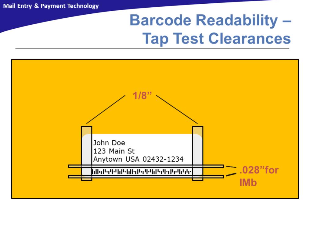 A tap test must be performed on letter-sized and flat-sized pieces that have barcodes appearing through windows when an automation price is claimed.