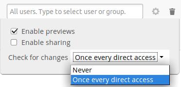 The Encryption checkbox is visible only when the Encryption app is enabled. Enable Sharing allows the owncloud admin to enable or disable sharing on individual mountpoints.