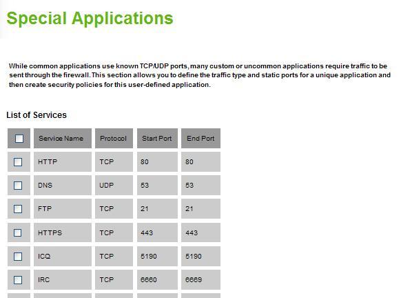 Advanced NAT Special Applications While common services use known TCP/UDP ports, many custom or uncommon applications require traffic to be sent through the firewall.