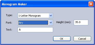 The Monogram Maker Creating and Editing Monogram Lettering 153 The Monogram Maker tool opens the Monogram Maker dialog, which you use to input the lettering for the monogram.