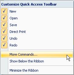 Learning the Basics 25 Customizing Keyboard Shortcuts Another useful feature of the More Commands menu item (on the Quick Access Toolbar) is that it gives you the option of assigning your own custom