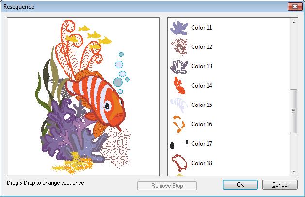 82 AMAZING DESIGNS APPS Instruction Manual To resequence segments by color: 1 Open an existing design file. 2 On the Tools tab, click on the Resequence button.