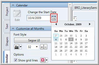 Designing Your Project Arrange items Work with styles Change the calendar's start date To change a calendar's start date: 1. Select the Calendar tab. 2.