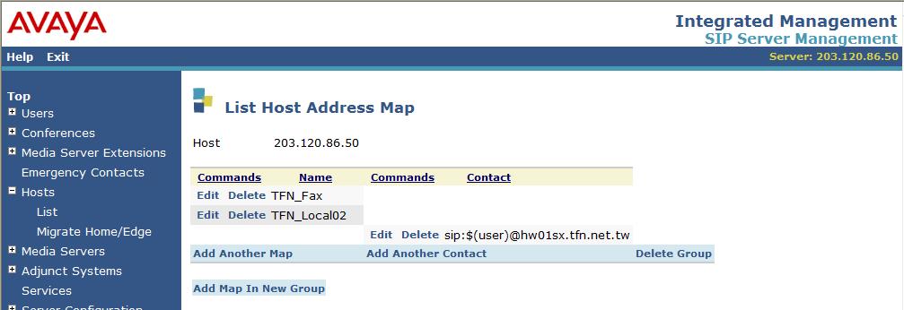 Step 7: Specify the TFN SIP Gateway Information The next step is to enter the contact address for the TFN SIP gateway. In this example, a DNS name is used to identify TFN s SIP gateway.
