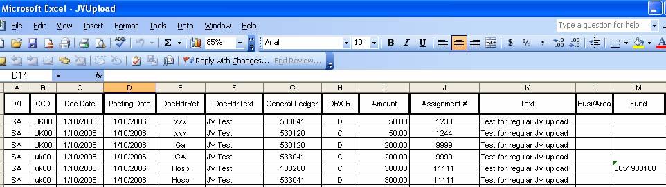 Uploading JVs from an Excel Spreadsheet If many Journal entries need to be entered into the same document, rather than keying each line item into the FV50 transaction, you can upload them from Excel