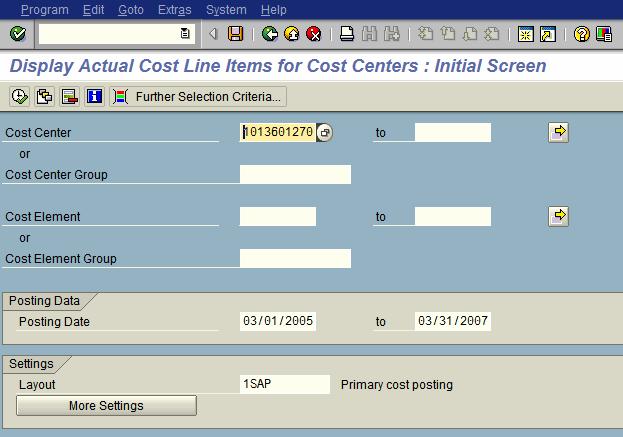 Display Actual Cost Line Items for Cost Centers (KSB1)