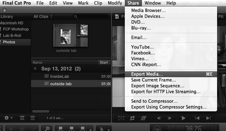 Click Share on the menu bar and choose Export Media... The export window will open.