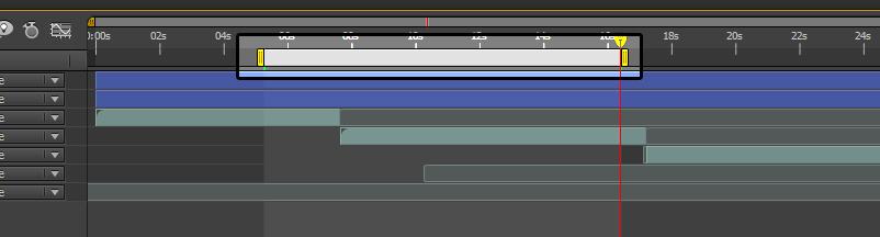 The highlighted bar in Fig. 21 below is referred to as your work area. Its purpose is to preview or render portions of the timeline.