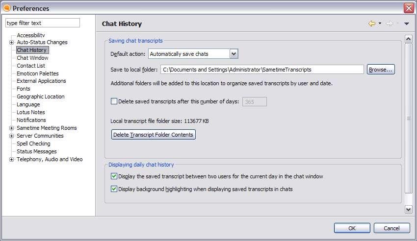 Figure 6: Example Preference Page Status Bar Text added to the status bar in the Contact List window and the chat window should use sentencestyle capitalization. See section 2.