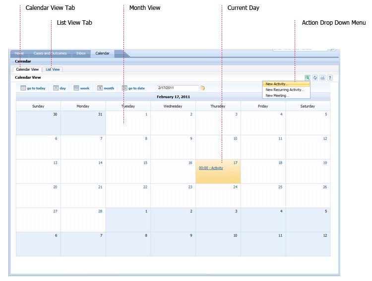 Figure 2.13 Inbox showing the 'My Tasks' anchor tab Calendar View By default the calendar monthly view is displayed.