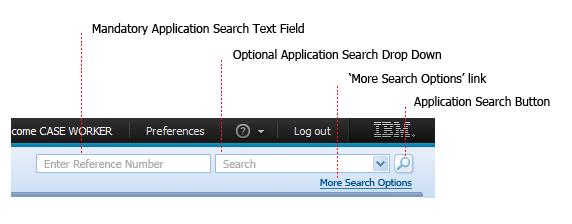 The Application Search contains four main components: Application Search Text Field Application Search Drop Down (Optional) This is typically used to make the search more focused, e.g.
