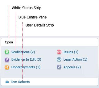 hand corner. If the context panel does not contain a blue right hand panel, the status is displayed as the first label and field in the white information panel.