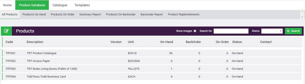 Product Database The Product Database tab enables you to view Stock products.