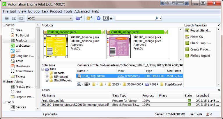 3.2 The Product(s) in a Job View When in Last Used Job mode, the Products view shows which products are linked into that job.