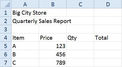 Enter data on multiple sheets - Click on 1st Qtr sheet - Right click on the sheet name and choose Select All o Check title bar for [Group] - Type: o A1: Big City Store o A2: