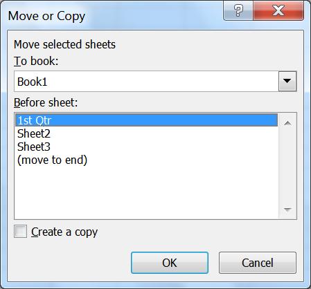 Moving and Copying Worksheets A worksheet can be moved by dragging it to a new location. Click on the worksheet name, don't let go, and drag the new worksheet left or right to the new location.
