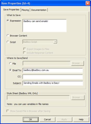 26.2 Setting the Email Content To set the content of the mail as well as the subject and recipients, open the Email Item properties by double clicking on it in your script.