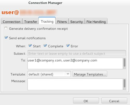 Transferring Files with the Application 49 To configure which emails will be sent to specified recipients on specified events, click Connections on the main page of the application, select the