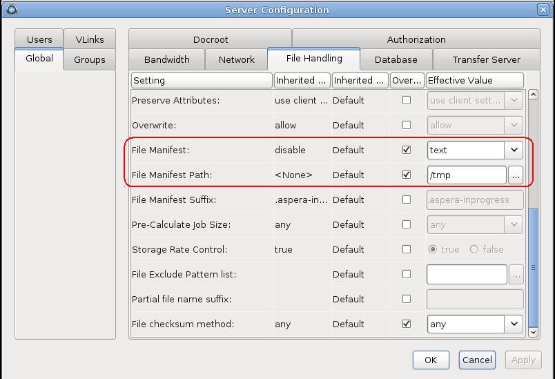 To set the path, select the override check box for File Manifest Path and set the effective value to the folder in which