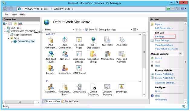 Bind the certificate to Default Web Site in Win 2012 1.