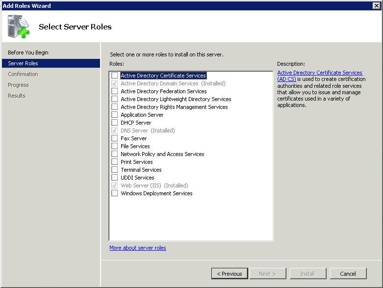 Select Server Roles page display. Figure 62 5.
