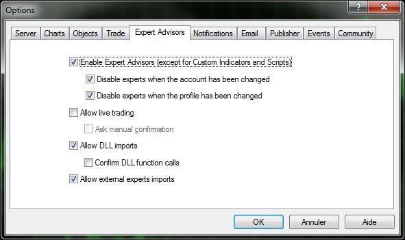 Expert Advisors. Check Allow DLL imports.