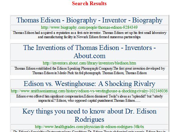Out of the 6 results displayed, 5 records are having information about Thomas Alva Edison and one record has