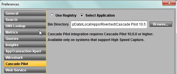 c) In the AppResponse Xpert console, choose Tools > Preferences and click the Cascade Pilot tab.