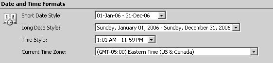 Date and Time Formats is where you choose how the date and time of received e-mails will appear in your inbox. Calendar and Task Items have an option for reminders.