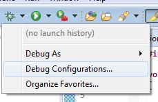 Click the button pull-down and select Debug Configurations.