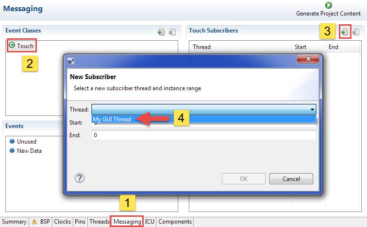 LAB PROCEDURE In the Synergy Configuration window select the Messaging tab and click on the Touch event class.