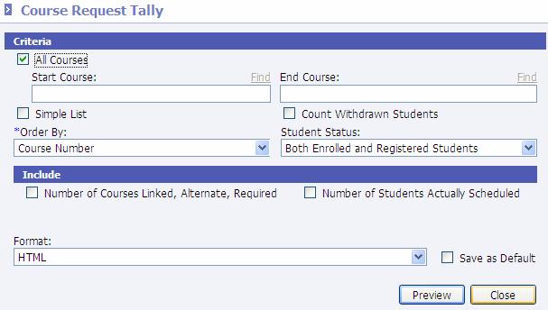 Curse Request Tally: A cunt by curse f student requests listed by grade level and ethnicity. Als available frm the individual student s request screen.