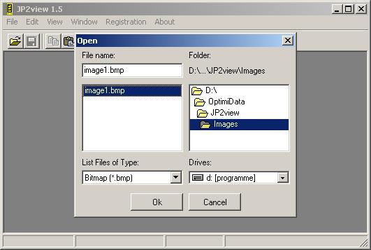 4 Sample program OptimiData JPEG2000 C-SDK Figure 4: File Open dialog box You can navigate through the directory structure and select the