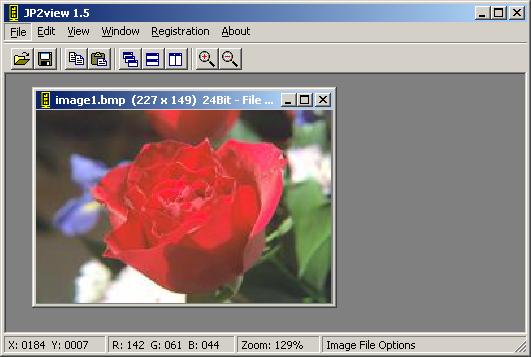 OptimiData JPEG2000 SDK 4 Sample program Figure 5: Image viewer with opened image 4.5 Save and compress images The viewer can save the images using the following image formats: - Windows Bitmap (*.