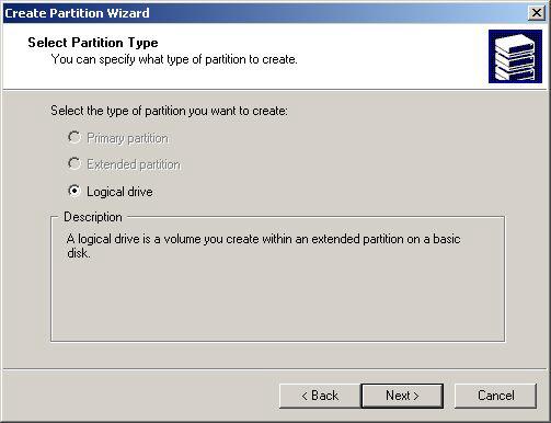 This can be done by right-clicking on the free space now present on the drive (as shown below) and selecting Create
