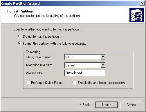 In this example, a 120 MB partition size is selected. Click Next. The next screen prompts for the drive letter or path of the new partition.