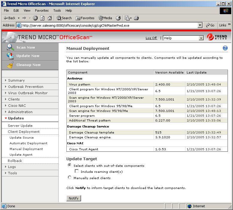 Updating the Virus Definitions This document provides six different ways to approach virus patterns updates for the Trend Micro OfficeScan.