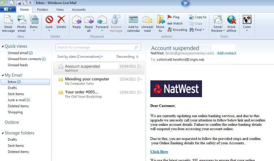 1 Starting Windows Live Mail Click on the Start button Mail.