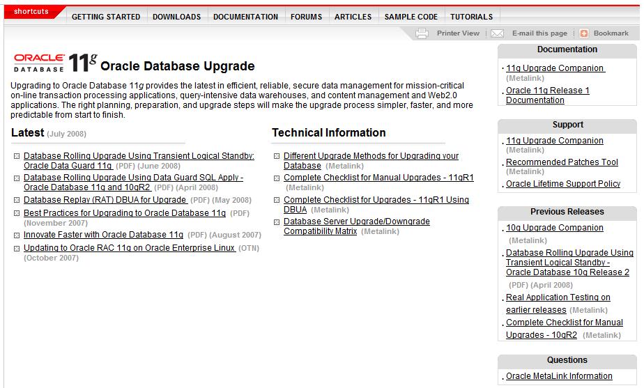 Upgrade Webpage on OTN http://www.oracle.