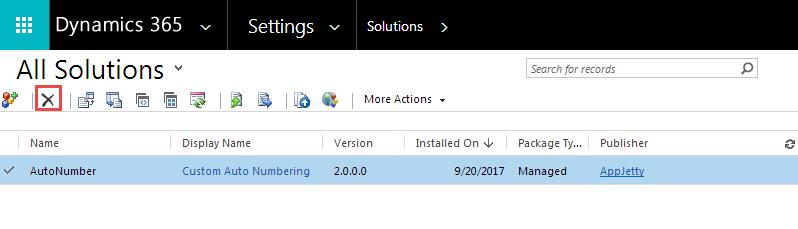 Un-installation Steps To uninstall the Solution, navigate to Settings - > Solutions Check on the Plugin