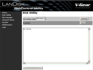 1. Disk Utility Set Cluster Unit: NOTE: LANDISK needs HDD with UltraDMA supported.